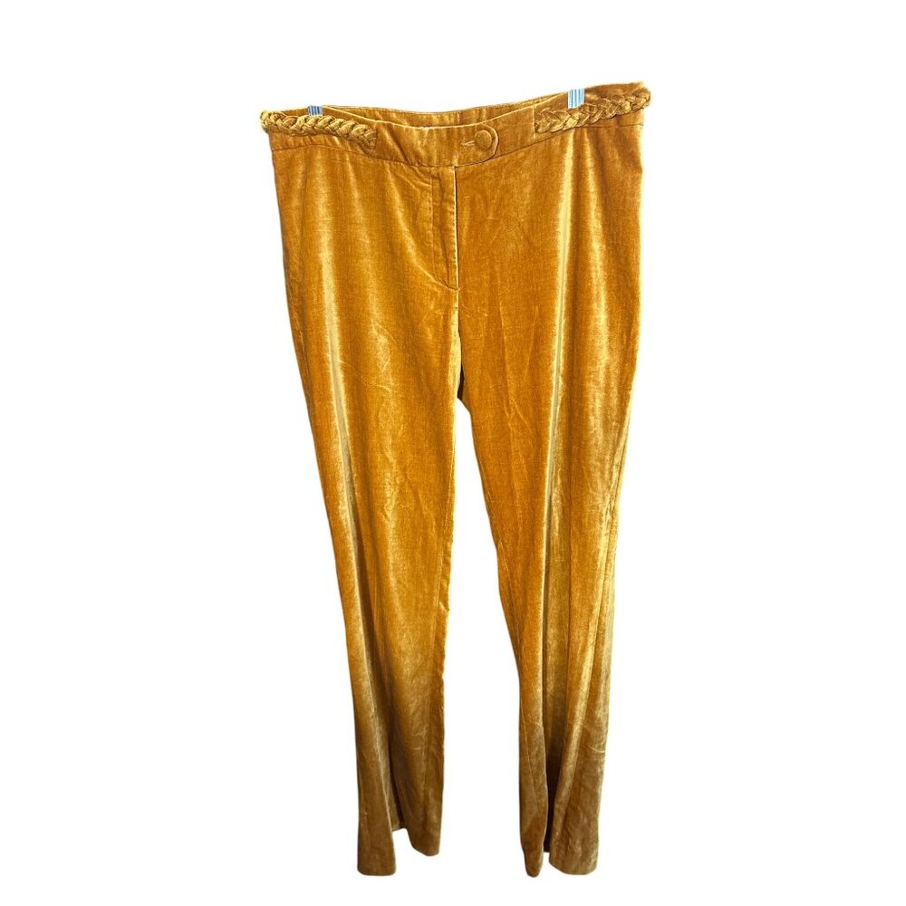Vintage H&M Womens Velvet Pants Size 10 Mustard Yellow High Waist Braided Detail